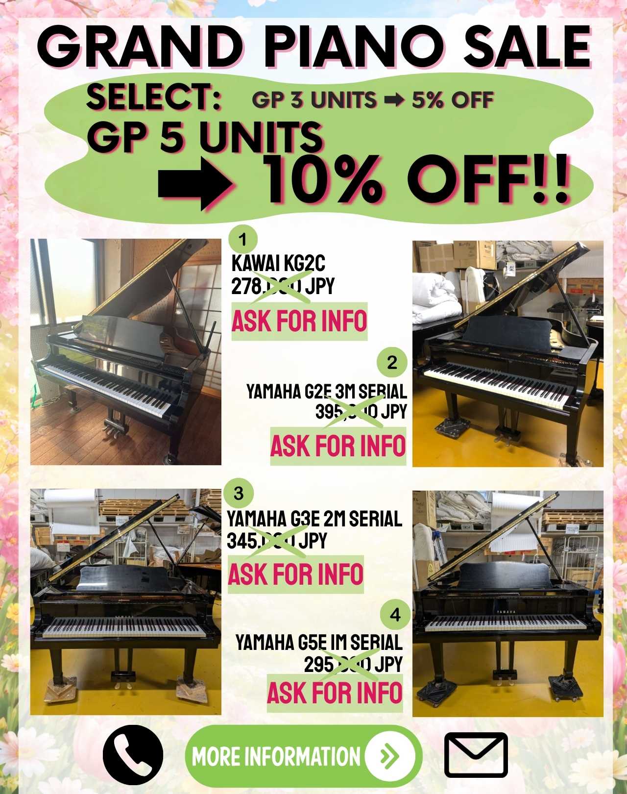 Limited Units of Yamaha & Kawai G-Series | Special Discounts on List Grand Pianos (5–10% Off)